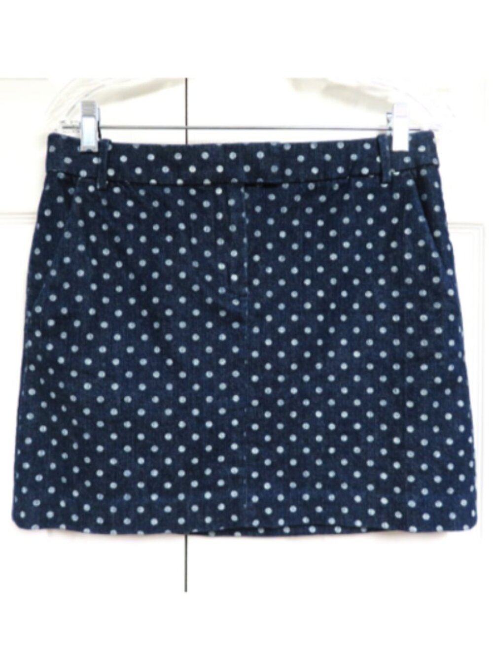 J. Crew Stretch Denim Mini Polka Dot Jeans Skirt Size 4